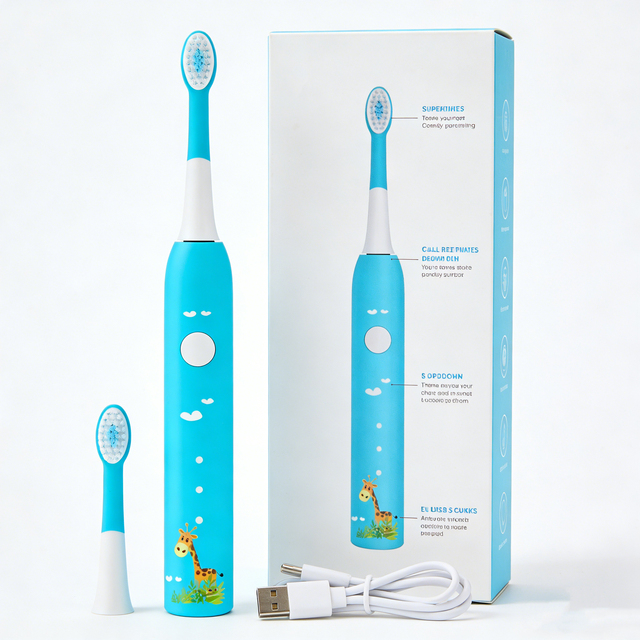 Children Kids Oral  Electric Toothbrush 2 Brush Heads USB Charging IPX7 Waterproof 31200VPM 3 Modes DuPont Bristles Tooth Brush