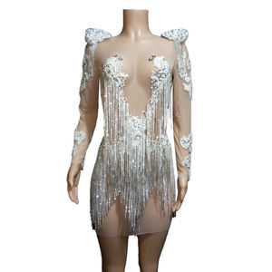 Seksi kulübü elbise inci elmas püskül akşam yemeği elbisesi ziyafet abiye artı boyutu kısa balo elbise - Product Image 1