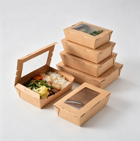 Wegwerp vetwerende biologisch afbreekbare kraftpapieren saladebox met transparant anti-condens venster voor salade, fruit, sandwich, pannenkoek