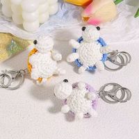 Porte-clés en peluche douce gaufrée, mini pendentif tortue de dessin animé au crochet, fait main et écologique