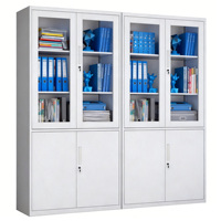 Armoire de bureau métallique à 2 portes vitrées et 2 portes pleines, meuble de rangement en acier pour organiser les documents