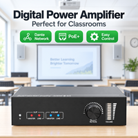 Mini amplificateur de puissance numérique (en métal) compact de classe D avec deux entrées Dante, contrôle du volume stéréo/mono, PoE+