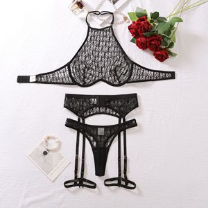 Conjunto de Lencería Erótica de Cuatro Piezas con Bordado en Forma de Corazón, Transparente y Ultrafino - Product Image 2