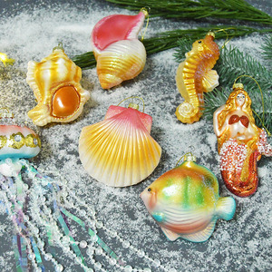 Adornos de cristal festivos de la serie Marina para Navidad, colgantes de cristal pintados artesanales, accesorios para bodas, decoración de ventanas, sirena - Product Image 4