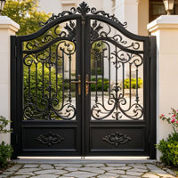 Vente directe usine – Portail battant double en fer forgé noir moderne et élégant pour la décoration d'entrée de villas, hôtels, écoles et centres commerciaux