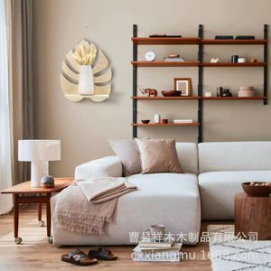 Wooden Monstera Leaf <b>Wall</b> <b>Shelf</b> Natural Color <b>Wall</b> <b>Mounted</b> Plant Display Decor For Indoor Home Office Decoration - Product Image 4