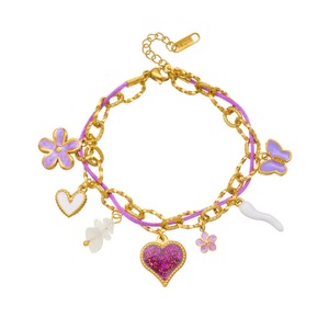 Fashion Charm Bracelet Purple Rope Chain Heart Butterfly Flower Women's Jewelry Gift Zinc Alloy B1975 - Product Image 5