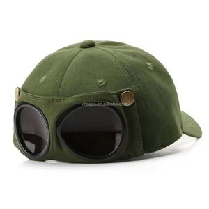 Casquettes de baseball aviateur coupe-vent en tissu chevron, nouveau design personnalisé, avec motif lettres et lunettes de soleil intégrées, ajustables - Product Image 3