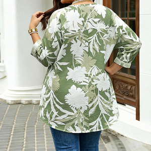 Floral Pattern Plus-size Women's Casual <strong>Boho</strong> V Neck 3/4 Long Sleeve Loose Blouses <strong>Shirt</strong> Tops Daily Wearing 1XL-5XL Large Size - Product Image 2