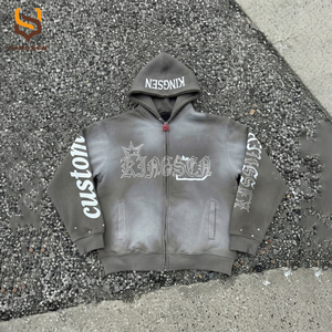 Custoom Men's Cotton Oversize Tracksuit for Men Distressed <b>Screen</b> Printing Logo Sweatpants Two Pieces Set Acid <b>Washed</b> Tracksuits - Product Image 3