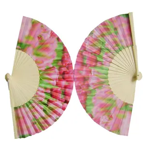 Wholesale Hand Fans Wood Ribs Custom Printed Folding Han Spanish Paper Fabric Wedding Dance