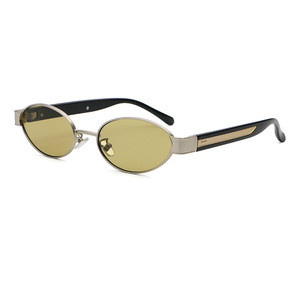 Lunettes de soleil ovales unisexes, style rétro, monture en métal doré de luxe, monture intégrale, verres anti-reflets de haute qualité UV400, vert foncé, tendance - Product Image 2