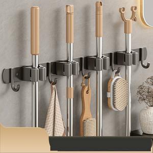 Porte-outils de stockage mural en aluminium robuste <span class=keywords><strong>pour</strong></span> vadrouille et balai <span class=keywords><strong>pour</strong></span> usage domestique - Product Image 2