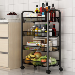 Carrito de almacenamiento de cocina de varios niveles con ruedas, de malla metálica, para frutas, verduras, organizador lateral para refrigerador. - Product Image 1