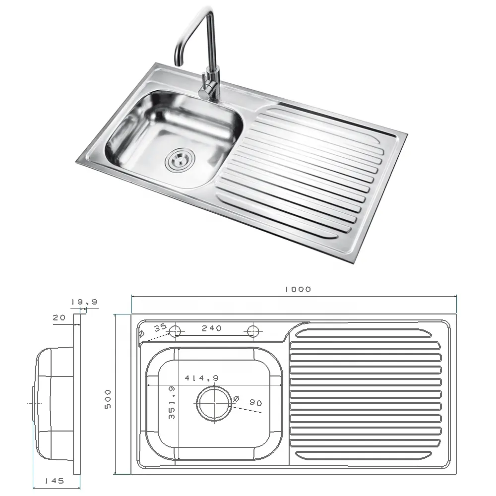 Inserto In Acciaio Inox Smalto Cucina Lavelli Con Drainboard per il Cile e Perù Mercato