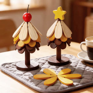 Posavasos de Madera Plegable con Diseño de Árbol de Navidad, Resistente al Calor, para Platos Calientes, Decoración de Cocina - Product Image 1