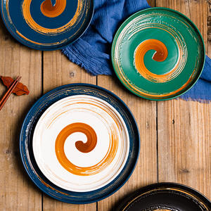 Platos Redondos Japoneses Creativos, Platos Minimalistas de Porcelana de Estilo <span class=keywords><strong>Zen</strong></span> para <span class=keywords><strong>Sushi</strong></span>/Bento, Colección de Vajilla con Estampado Washi - Product Image 4