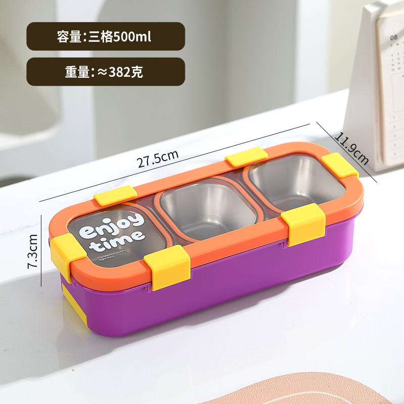 Hc67125, recipiente naranja de 500 ml con tres compartimentos sellados y separados.