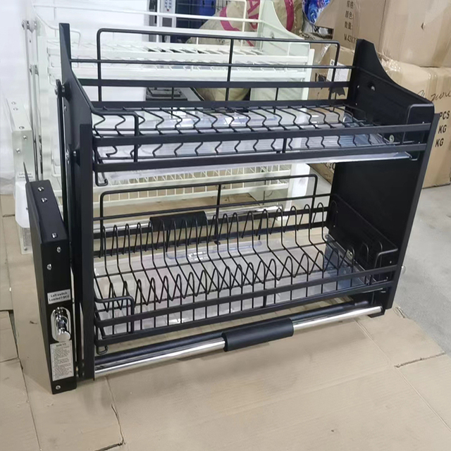 New Design 304 Stainless Steel Wire Pull Down Dish Rack Kitchen Accessories Cabinet Shelf Storage Elevator Baskets