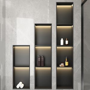 Nicho de Ducha Moderno de Acero Inoxidable Negro con Luz, Organizador de Almacenamiento Impermeable para Inserción en Pared, Estante para <span class=keywords><strong>Baño</strong></span> Negro - Product Image 1
