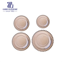 Assiette de présentation de luxe en verre transparent de 12,6 pouces, personnalisée en usine, avec motif de perles, pour mariage, vente en gros, assiette de présentation perlée argentée