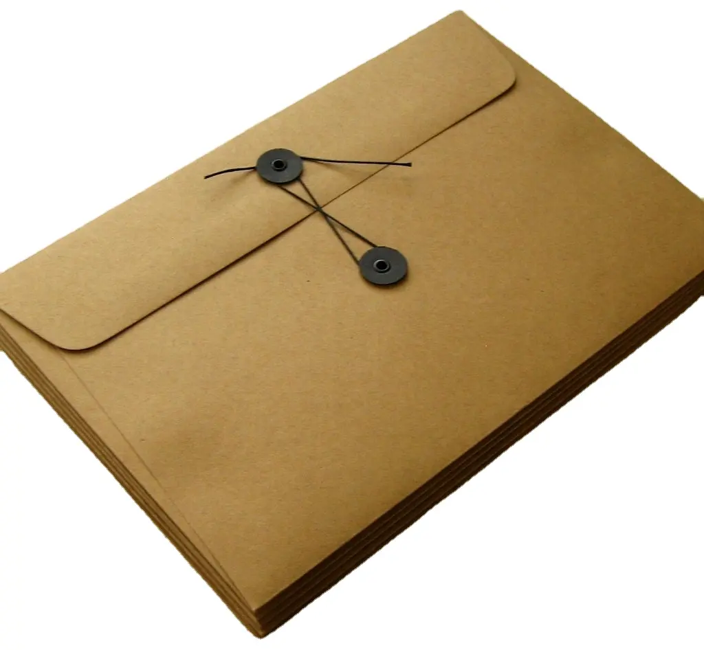 Custom Logo Kraft Paper Felt Envelope File Bag with String Closure Paper Storage Document Folder Envelope