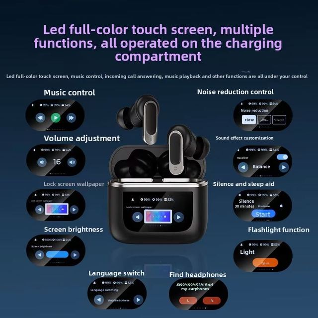V8 Smart Screen TWS Earbuds 144 Languages AI Translation ANC Noise Cancelling Bluetooth 5.0 8-12h Battery Life Full Color