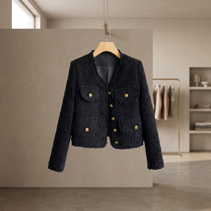 Blacktweed Style <b>Cropped</b> <b>Jacket</b> 2024 New Spring Autumn Thin Elegant Crew Neck Long Sleeve - Product Image 3