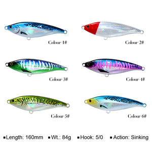 Leurre de pêche en eau salée en forme de <span class=keywords><strong>poisson</strong></span>, type crayon, 160mm 84g, coulant lentement, pour pêche en haute mer, 1 pièce, avec fil traversant - Product Image 5