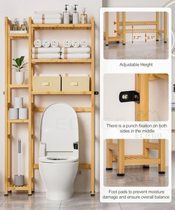 Bamboo Large Capacity Over the Toilet <strong>Storage</strong> <strong>Cabinet</strong> Above Toilet <strong>Bathroom</strong> Organizer with Toilet Paper Holder Stand - Product Image 4