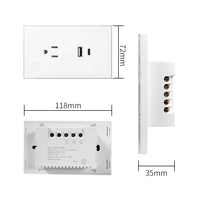 Prise murale intelligente WiFi standard américaine à 2 prises avec panneau tactile en verre trempé pour l'application Smart Life, compatible avec Alexa et Google Home pour la commande vocale