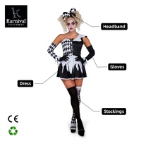 Costume de Harlequin Maléfique pour Adultes S-XL, Robe de Clown Vampire pour Film TV, Tenue de Diable Halloween, Robe de Harlequin à Carreaux pour Cosplay