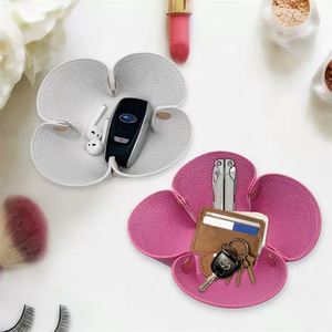 Flower PU Leather Tray <b>Collapsible</b> Catchall Tray for Key Watch Jewelry Cosmetics Portable Desktop <b>Storage</b> Organizer for Home - Product Image 2