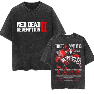 Camiseta Vintage de Algodón Puro, Talla Europea, Manga Corta, Corte Holgado, Lavada y Desgastada, con Diseño de <span class=keywords><strong>Red</strong></span> <span class=keywords><strong>Dead</strong></span> <span class=keywords><strong>Redemption</strong></span> 2 - Product Image 1