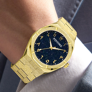 Montre à quartz givré pour hommes en alliage étanche logo personnalisé mode haute qualité chiffres arabes poussière d'étoile de luxe pour hommes - Product Image 3