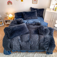 Ensemble de literie d'hiver épais et chaud, velours de lait cristal corail, drap de lit double face, housse de couette, taie d'oreiller, ensemble de literie