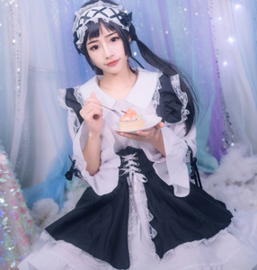 In <span class=keywords><strong>bianco</strong></span> <span class=keywords><strong>e</strong></span> <span class=keywords><strong>nero</strong></span> Gothic lolita costume della domestica di cosplay del vestito Lolita vestito gothic lolita dress - Product Image 2