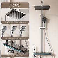Ensemble de douche pluie 4 fonctions à touches piano avec douchette, mitigeur eau chaude et froide, affichage numérique LED moderne pour salle de bain