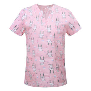 Seragam perawat wanita lengan pendek leher-v, kain gosok blus kerja medis seragam kerja, perawatan medis Spa kedokteran gigi hewan peliharaan - Product Image 6