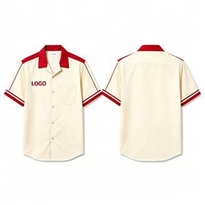Camisa de Boliche con Cuello en Contraste Personalizada OEM para Hombre, Camisa de Trabajo con Botones y Cuello Camp, Manga Corta, con Logotipo Personalizado y Bolsillo en el Pecho - Product Image 1