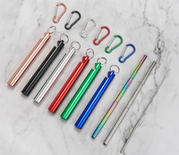 Kit de pailles pliables en acier inoxydable, paille télescopique réutilisable en métal avec ouvre-bouteille