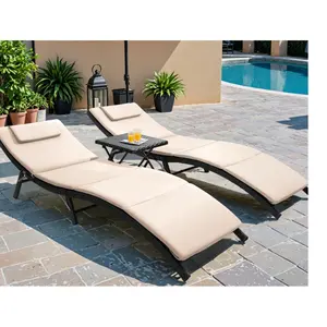 Folding Patio Chaise Lounge Chair For Outside Set Of 2 Adjustable Outdoor Pool Recliner Chair