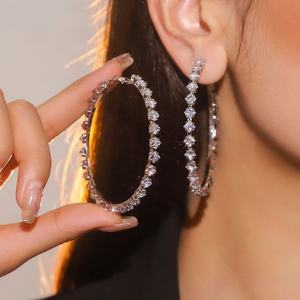 Boucles d'oreilles pendantes géométriques plaquées or avec diamants élégants DINGKA, 6,5 cm, accessoires d'oreille noirs personnalisés pour femmes - Product Image 2