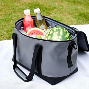 Le <span class=keywords><strong>sac</strong></span> <span class=keywords><strong>isotherme</strong></span> portable en tissu Oxford de couleur gris foncé garde les aliments frais et les boissons au froid avec un bon goût - Product Image 1