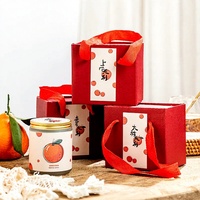 Bougie parfumée au soja en verre orange porte-bonheur de luxe avec couvercle, coffret cadeau de prospérité chinoise, bougie en cire de soja