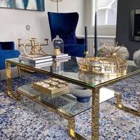 Table basse rectangulaire en acier inoxydable et verre trempé, style luxe 2025, pour salon, bureau, maison, villa, appartement