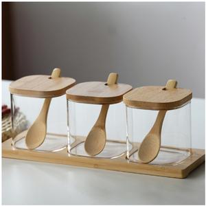 <span class=keywords><strong>Set</strong></span> di <span class=keywords><strong>3</strong></span> Barattoli in Vetro per Spezie con Coperchio in Bambù, Vendita Calda - Product Image 1