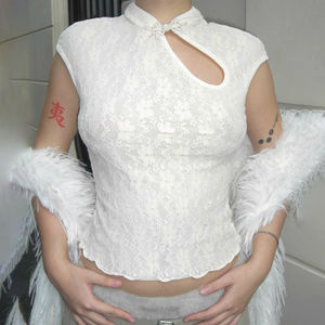 Lace Trim Hollow Out Knit T Shirt Women Round Neck Short Sleeve Slim Fit Top Lightweight Casual Elegant Versatile Summer Tee - Product Image 1