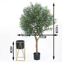 Arbre d'olivier artificiel UV de 1,20 m de haut, tronc en bois, arbre d'olivier d'extérieur avec pot en plastique