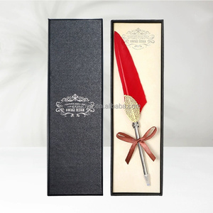 一体式白色羽毛金属钢笔0.5毫米书写宽度不锈钢笔尖带礼品盒包装书写 - Product Image 4